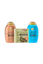New Ogx Brazilian Keratin tester shampoo for freezy hair 80ml+ ,Softto Plus tea tree beauty soap 100gr+New Ogx argan oil of Morocco tester shampoo for damaged hair 80ml