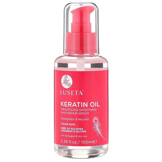Luseta Keratin Hair Oil Serum for Color Treated Damaged & Dry Hair Strengthening & Nourishing, Keratin Hair Treatment Oil, Free of Sulfates, Paraben and Gluten 100 ml