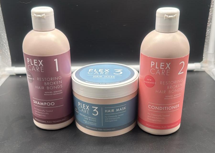 PLEX CARE 1 Restoring Broken Hair Bonds Shaampoo 300 ml & PLEX CARE 2 Conditioner 300 ml & PLEX CARE 3 Hair Mask 300 ml
