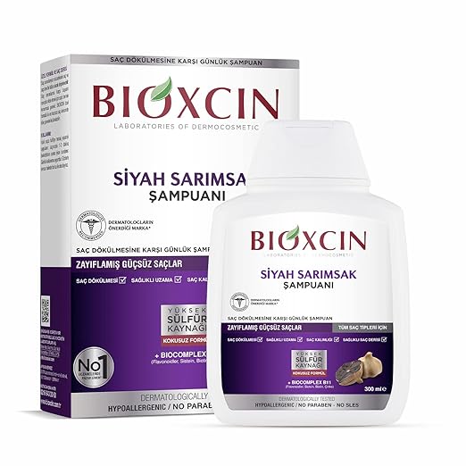 Bioxcin Black Garlic Shampoo 300 ml - Strengthening Shampoo Against Hair Loss with 100% Black Garlic Extract for Strong, Healthy Hair Growth