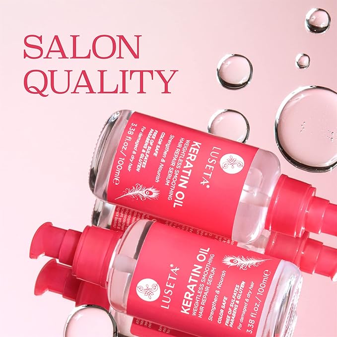 Luseta Keratin Hair Oil Serum for Color Treated Damaged & Dry Hair Strengthening & Nourishing, Keratin Hair Treatment Oil, Free of Sulfates, Paraben and Gluten 100 ml