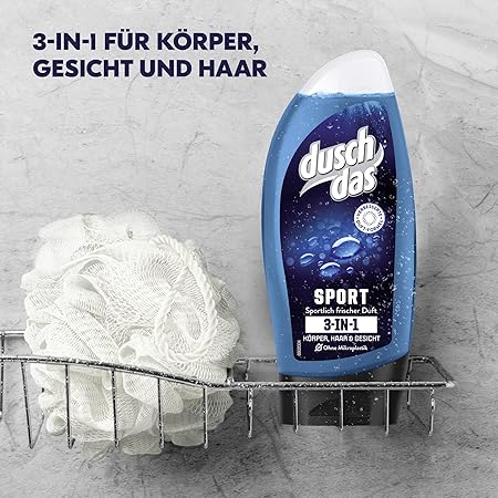 Duschdas 3-in-1 Sport Shower Gel and Shampoo with Sporty Fresh Fragrance Dermatologically Tested (3 pieces-250ml×3=750ml) - Aegean Vibe