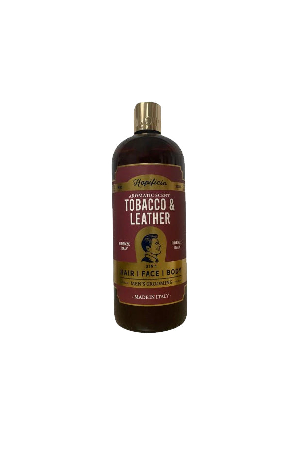 HOPIFICIO Tobacco & Leather 3-in-1 Liquid Soap 1000 ml – Body Wash, Shampoo & Bath Foam for Men